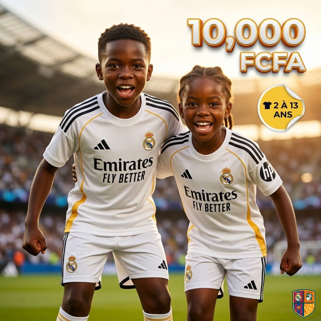 Ensemble Maillot et Short de Foot Real Madrid Enfant - Collection Domicile (2 à 13 ans)