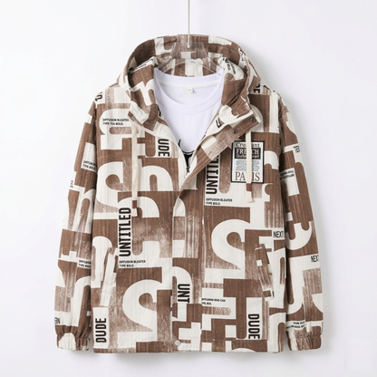 Veste Graphique à Capuche « Untitled » – Nuances de Marron & Crème