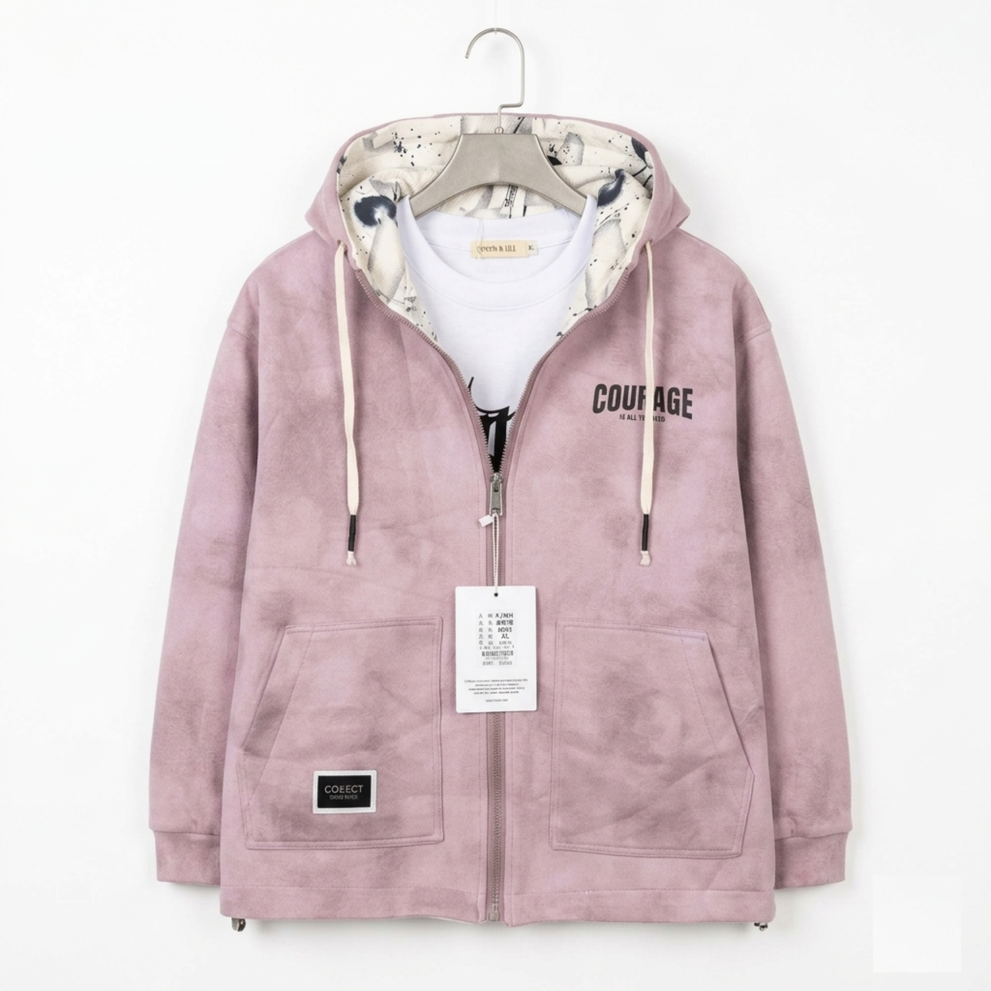 Sweat Zippé à Capuche Doublée « Courage » – Vieux Rose