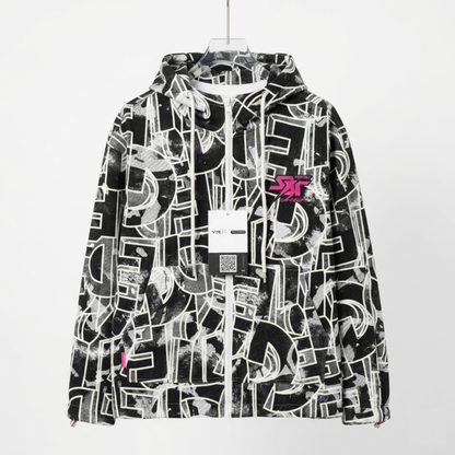 Veste à Capuche Zippée « Cyber Maze » – Noir & Blanc