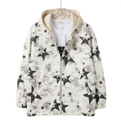 Veste à Capuche Étoiles « Cosmic Cloud » – Écru & Gris