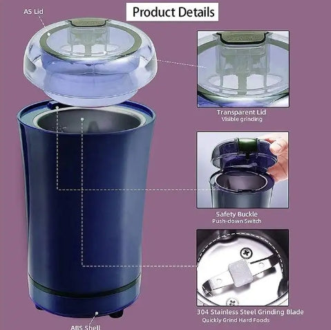 Moulin Électrique Multifonction - Lames en Acier Inoxydable - Pour Café, Épices et Graines