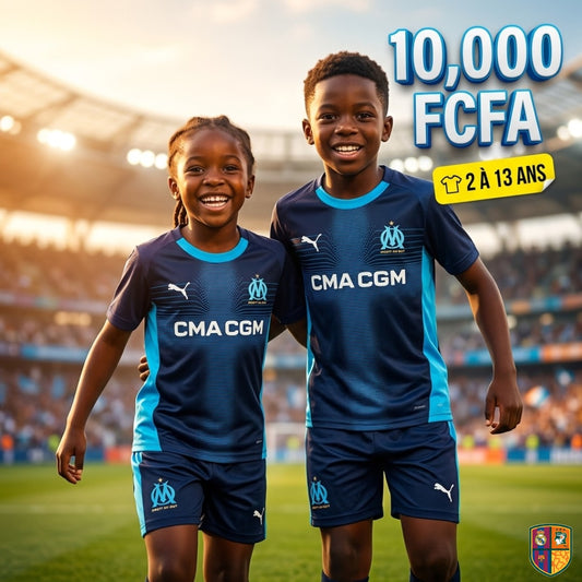 Ensemble Maillot et Short de Foot Olympique de Marseille Enfant - Collection Extérieur (2 à 13 ans)