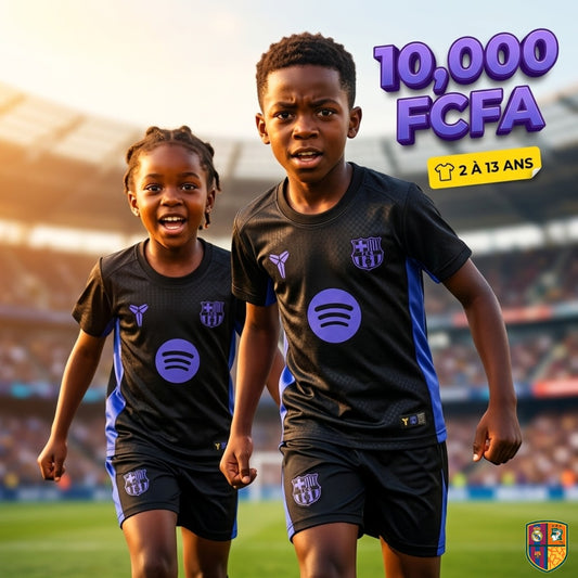 Ensemble Maillot et Short de Foot FC Barcelone Enfant - Collection Noir et Violet (2 à 13 ans)