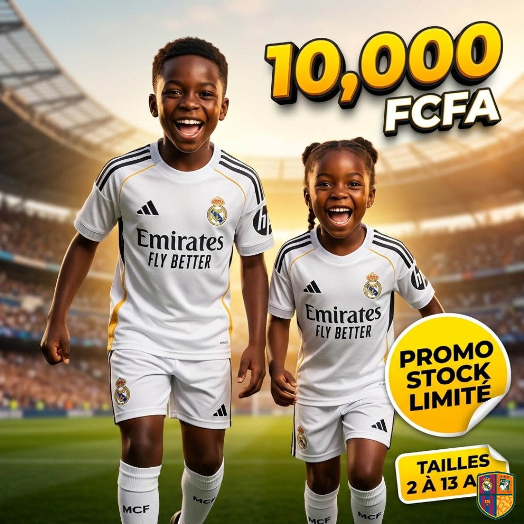 Ensemble Maillot et Short de Foot Real Madrid Enfant - Collection Domicile (2 à 13 ans)