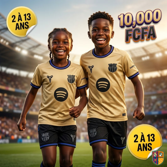 Ensemble Maillot et Short de Foot FC Barcelone Enfant - Collection Or / Black (2 à 13 ans)